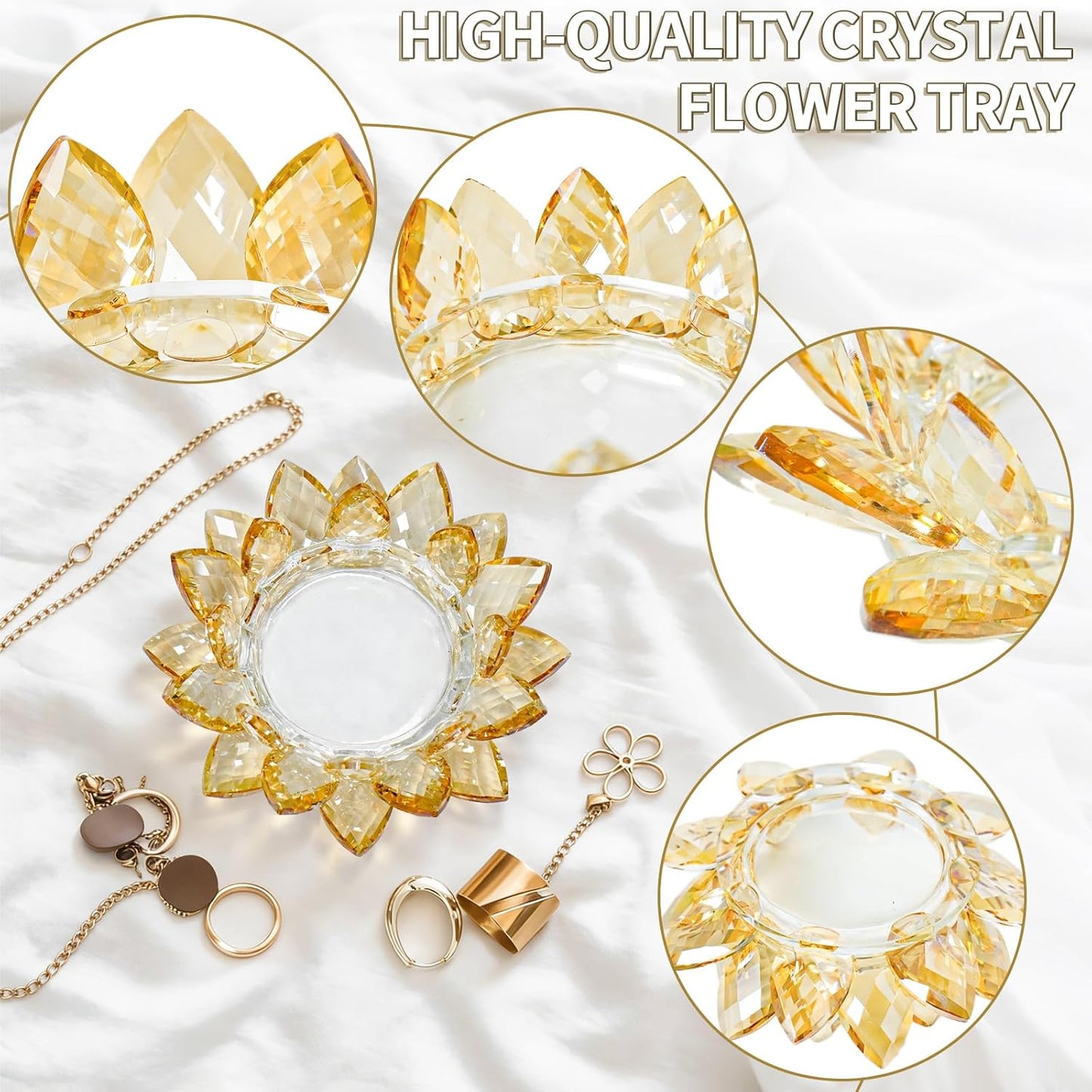 Crystal Flower Jewelry Tray / 6.3" - Gold / Set of 2