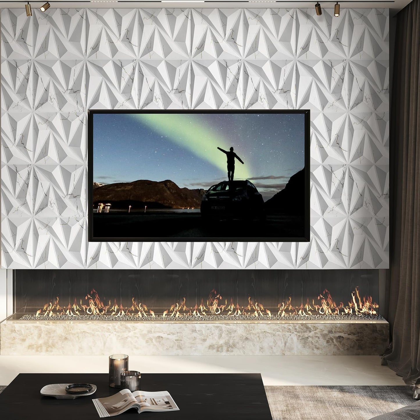 STICKGOO 3D Wall Panels Diamond, White Marble Mixed Gold Thread, 12''x12'' | Accent Wall Panels for Interior Wall