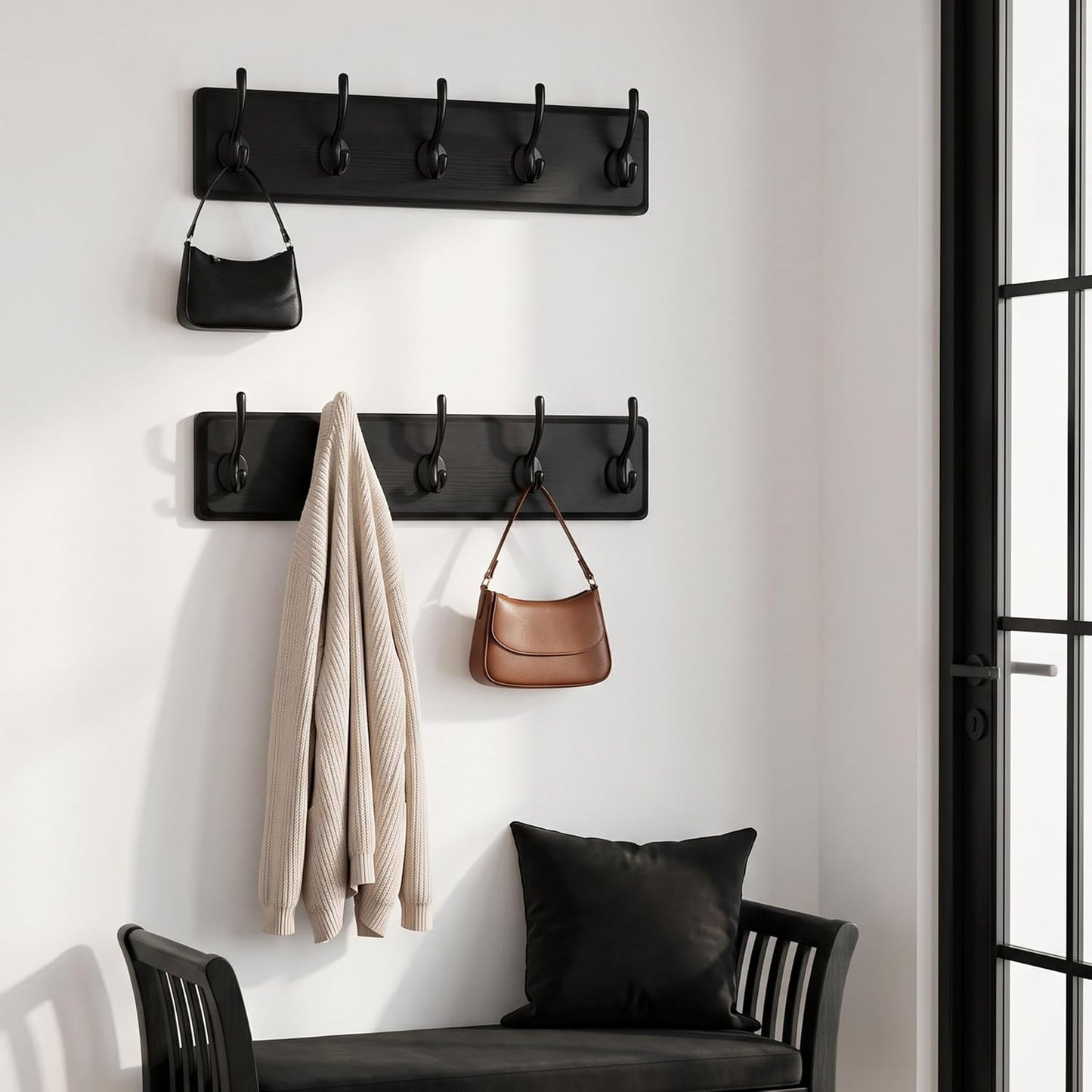 WEBI Coat Rack Wall Mount,Coat Hanger Wall,16" Hole to Hole,Coat Hooks Wall Mounted,Hook Rack,5 Hooks for Hanging