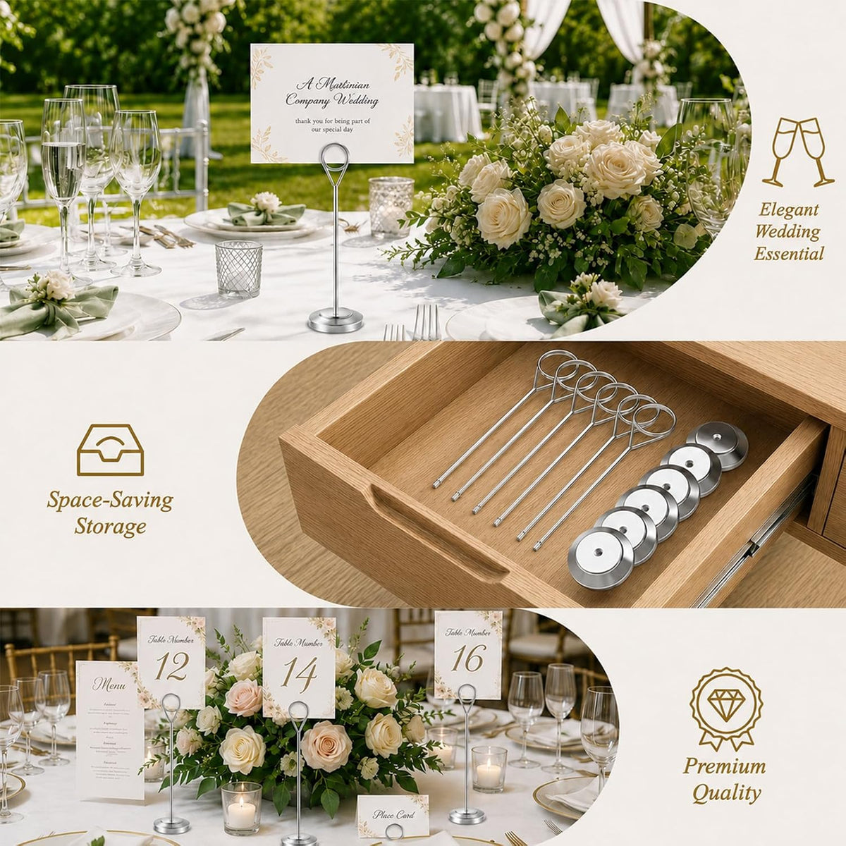 Radezon 12 Pcs Silver Table Number Holders, 6 Inch Tall Place Card Holders for Table, Sturdy Photo Picture Holders with