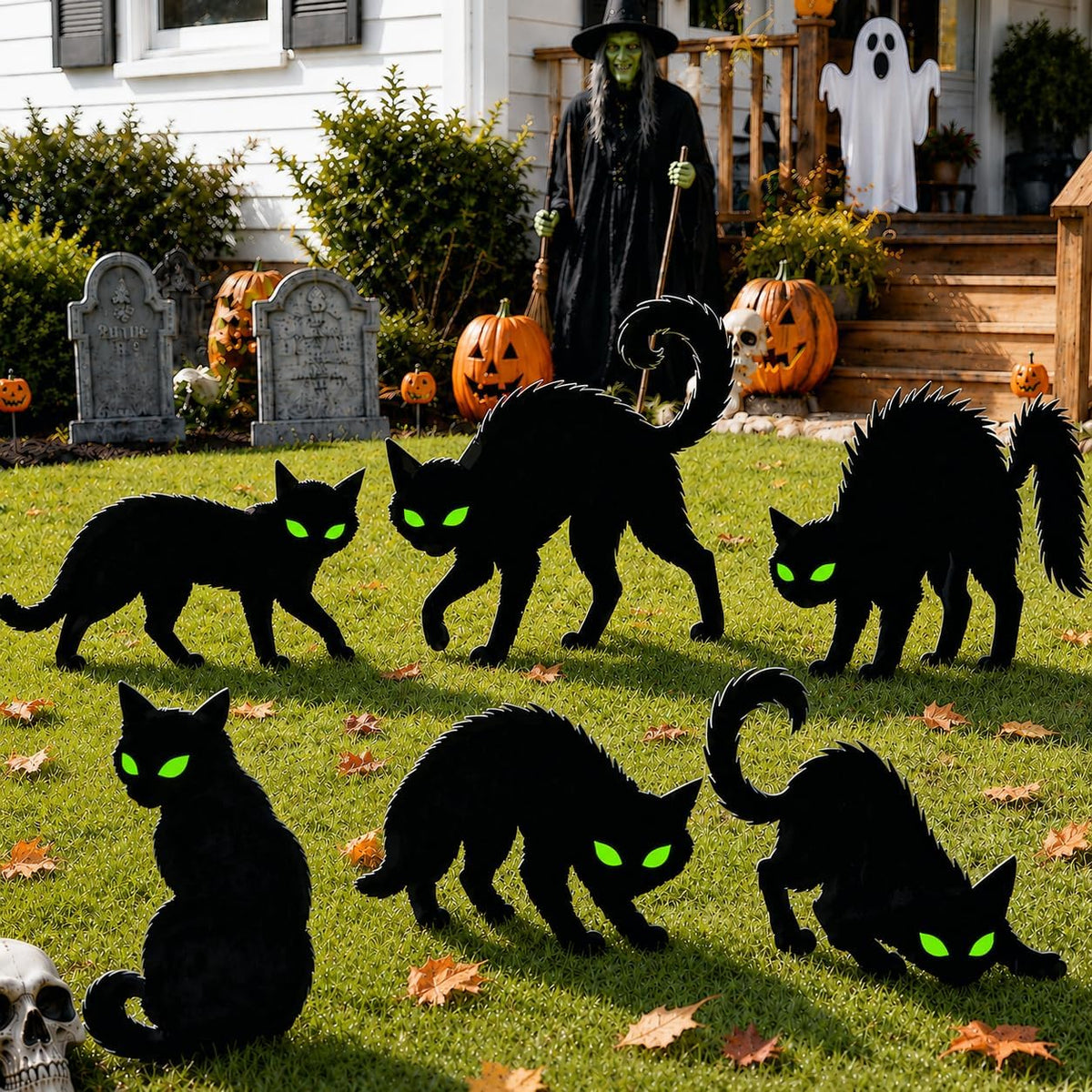 Cute Halloween Decorations Indoor: Funny Spooky Wooden Hanging Sign - Ghost Black Cat in Forest Door Sign Farmhouse Home Room Decor