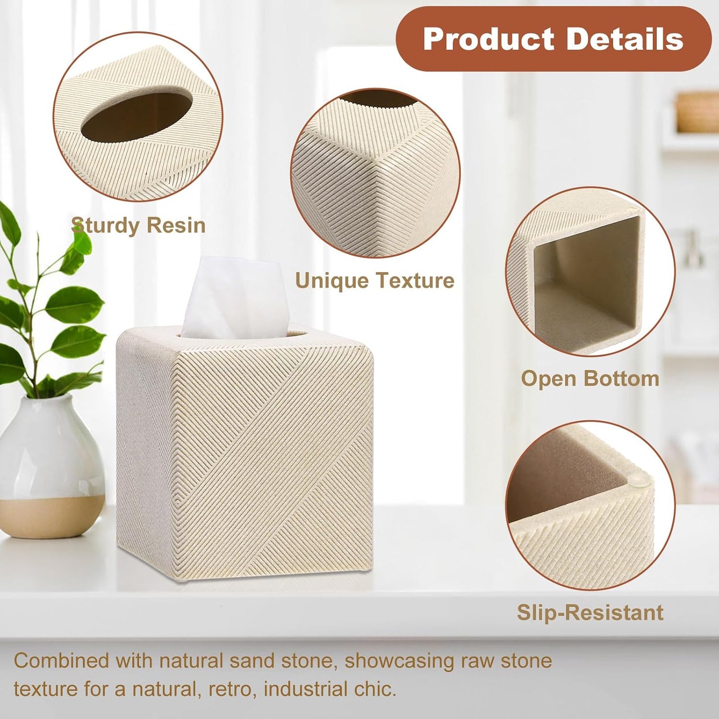 Twill Texture Tissue Box Cover Square / Beige