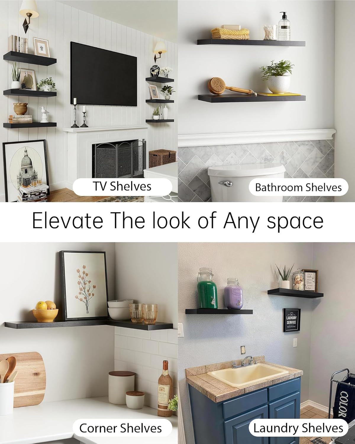 Floating Shelves / Kitchen & Book / Black - Universal Classic Style / 22.5inches / Set of 2