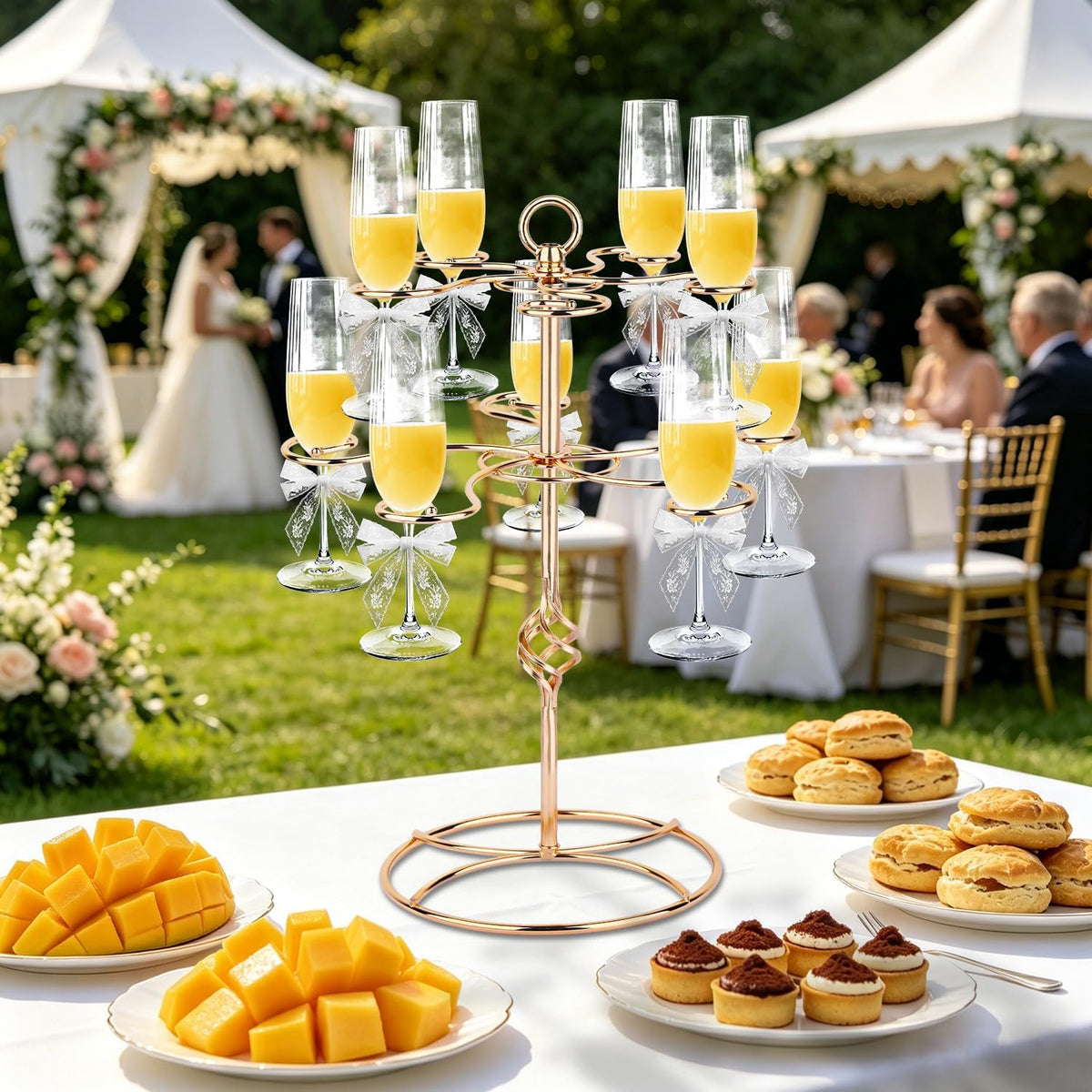 QPIX DIGITAL Wine Glass Rack 2 Tier 10 Holders Wine Glass Holder Stand, Elegant Rose Gold Cocktail Tree Stand