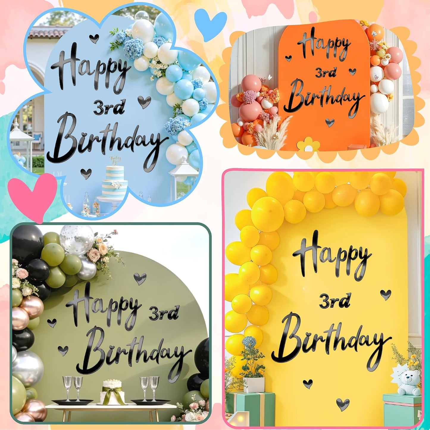 0-9 Number Black Birthday Party Decals for Balloon Arch Wall DIY Ages Peel / Black Mirror Birthday