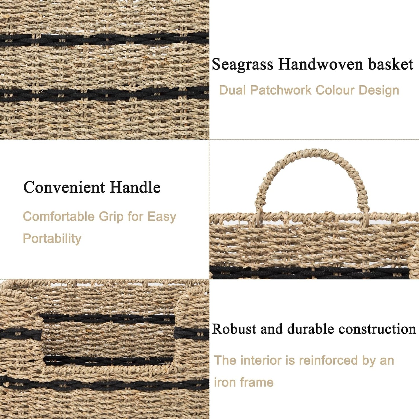 Handmade Seagrass Woven Hanging Basket / Rectangular Opening / Black / 11.81 x 4.33 x 7.87