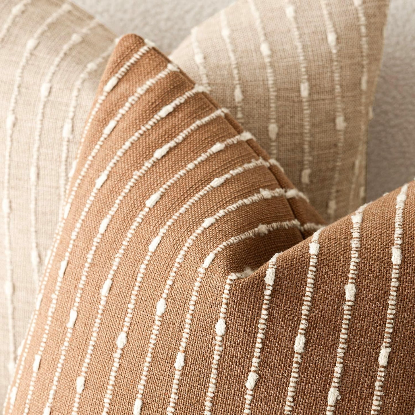 Decorative Jacquard Boucle Throw Pillow Covers Accent Textured / 18 x 18 / Tobacco / Set of 2
