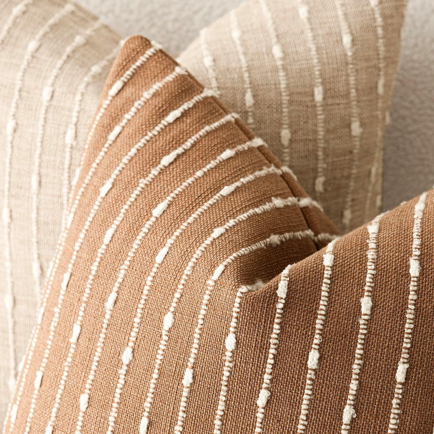 Decorative Jacquard Boucle Throw Pillow Covers Accent Textured / 18 x 18 / Tobacco / Set of 2