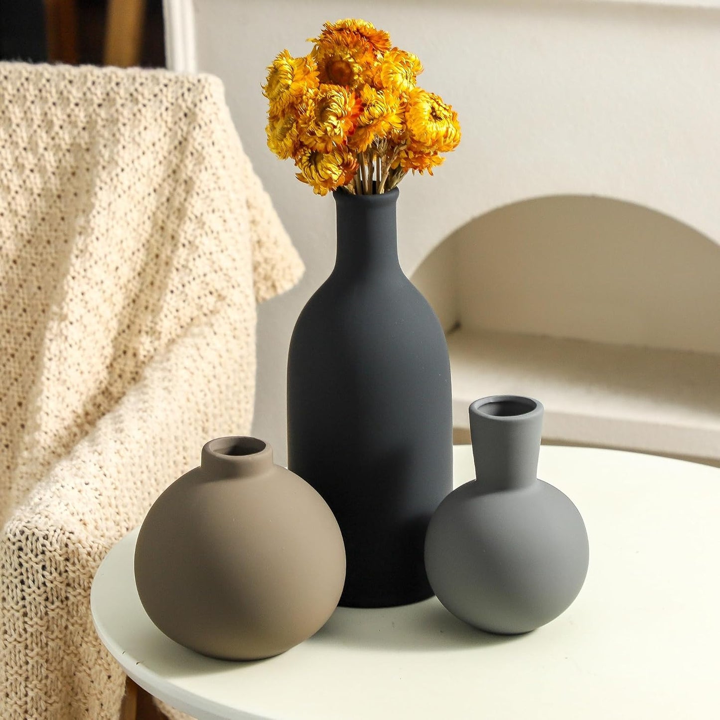 Ceramic Vase / Modern Flower Pottery Vases Rustic Farmhouse Vase / 001-multicolor-larger / Set of 3