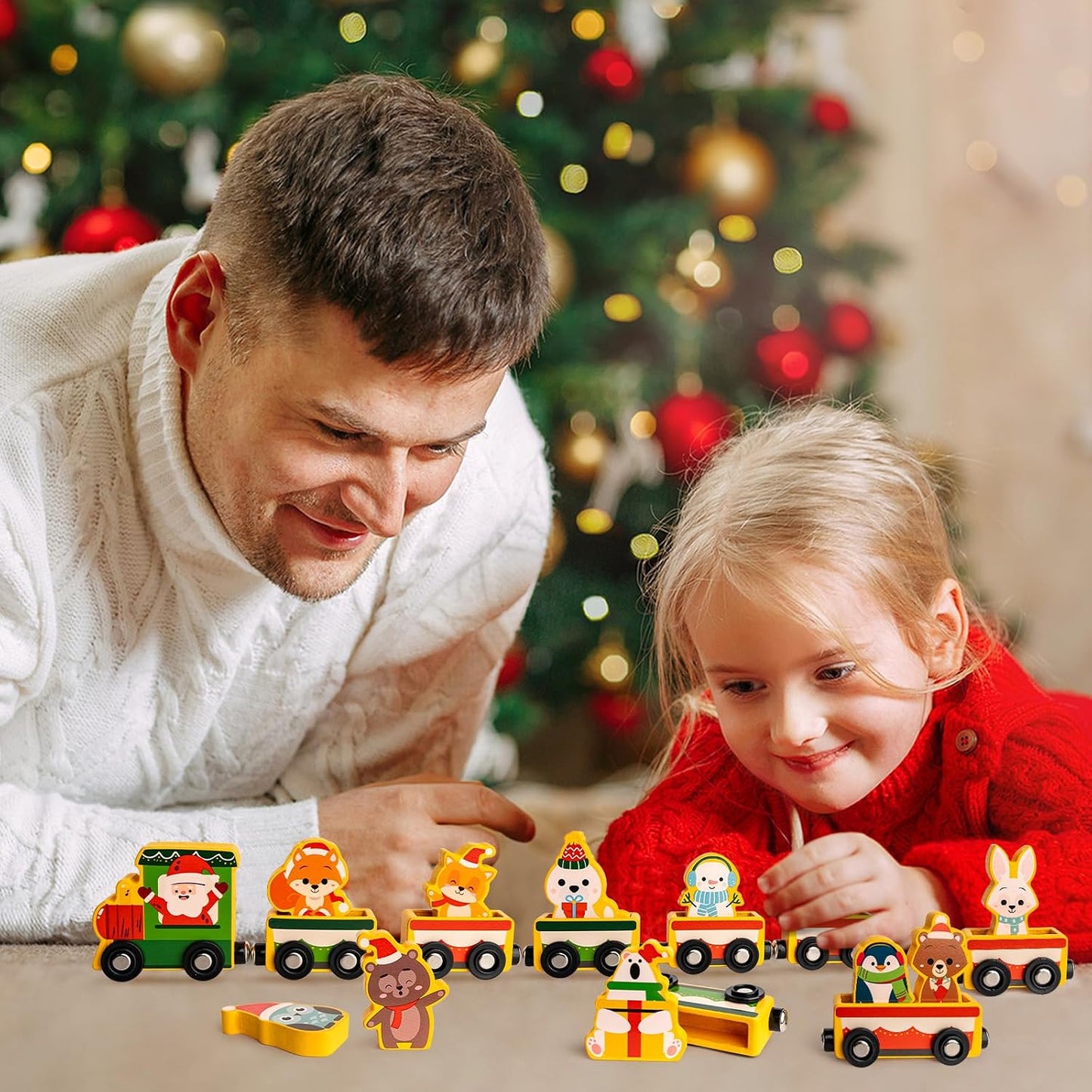 Christmas Advent Calendar Gifts for Kids, Magnetic Wooden Animal Train Set | 2026 24 Days Xmas Surprise Countdown Gifts