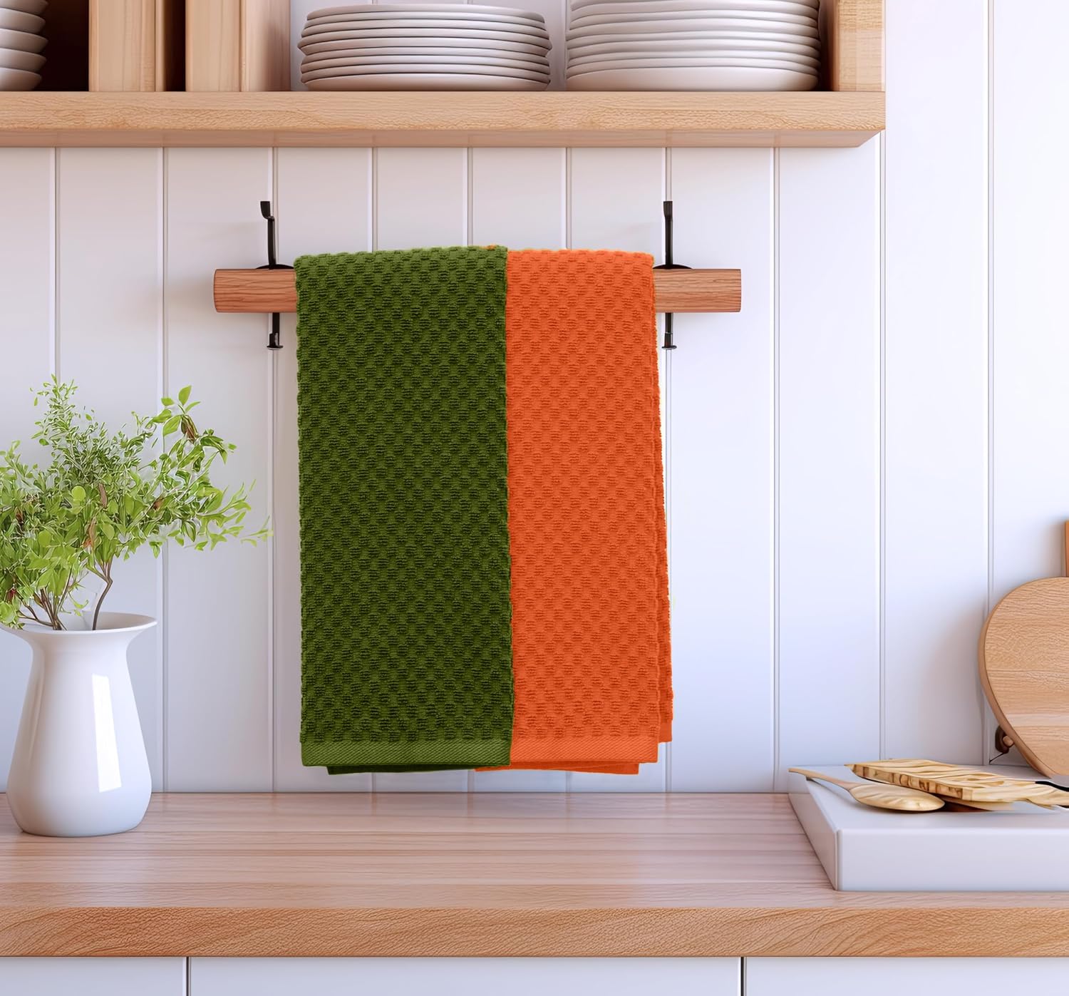 COTTON CRAFT Amazing Kitchen Towel - 12 Pack 100% Cotton Waffle Terry Towel | Harvest Rust Green Gold Brown -16x28 Euro