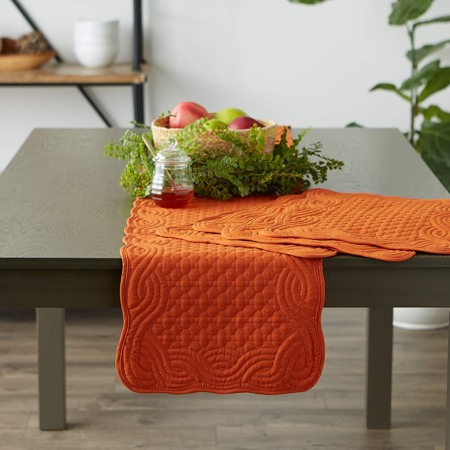 DII Quilted Farmhouse Collection Tabletop, Placemat Set, Pumpkin Spice, 6 Piece