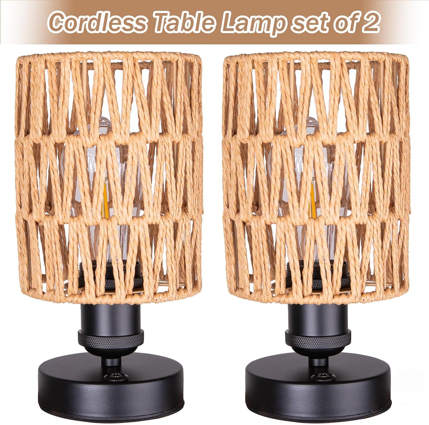 Cordless Rechargeable Outdoor Table Lamps, Battery Operated Table Lamp, Stepless Dimmable for Patio, Living Room, and