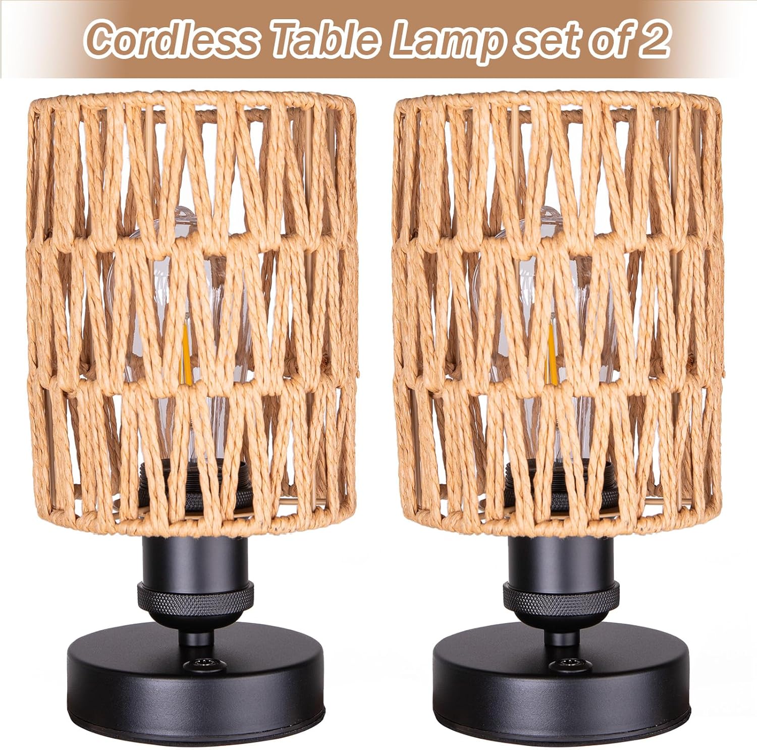 Cordless Rechargeable Outdoor Table Lamps, Battery Operated Table Lamp, Stepless Dimmable for Patio, Living Room, and