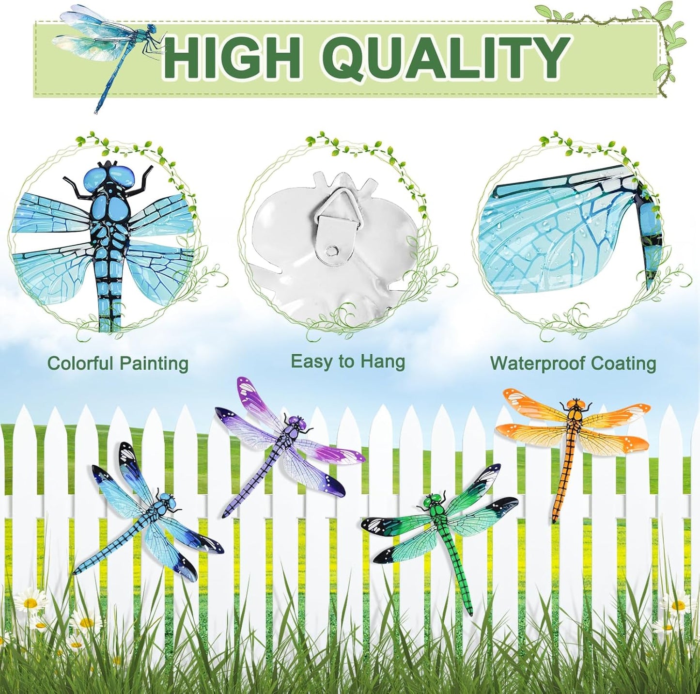 Large Metal Dragonfly Wall Decor / Large Dragonfly / 11.7 x 13.9 / Set of 4