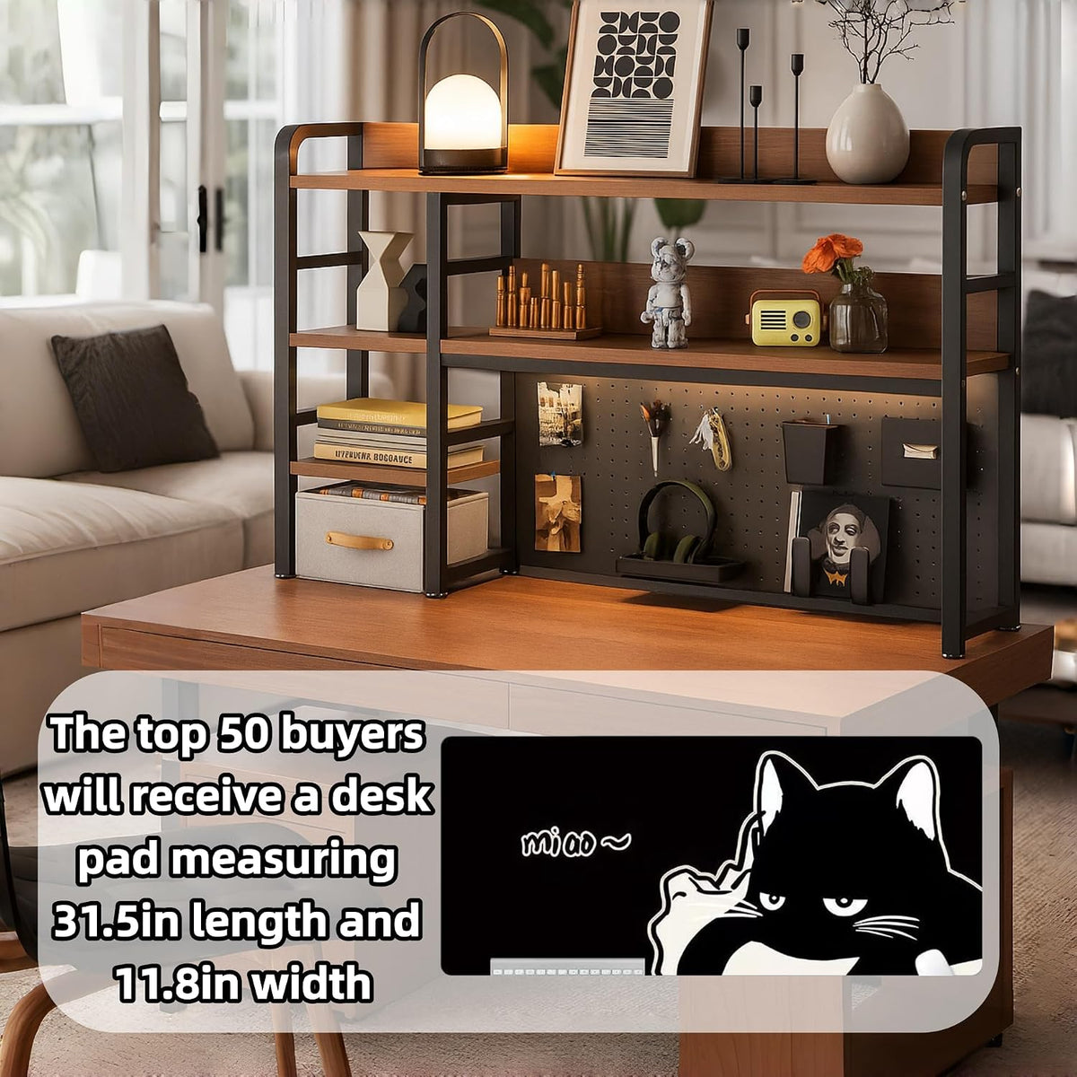 Desktop Bookshelf, pegboard Storage and Organization Rack, Dorm Desk Shelf, Desk Hutch, Desktop Storage for Office