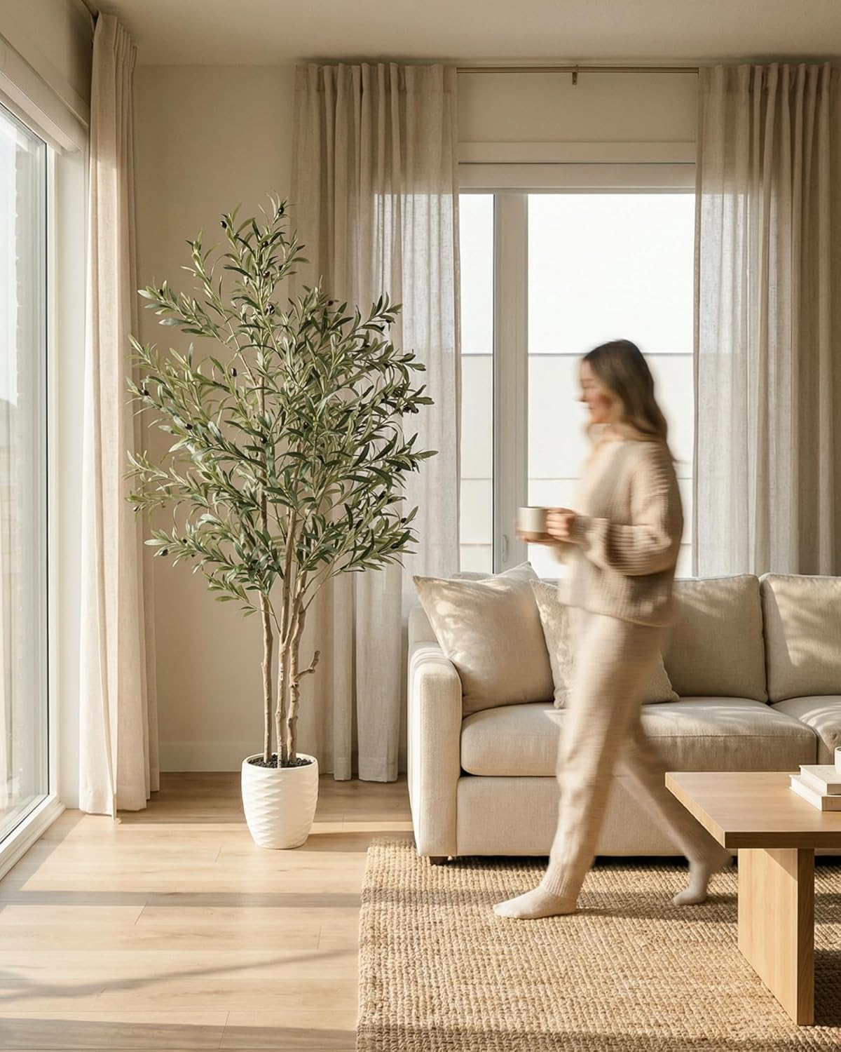 Lifelike Fake Olive Tree Floor Plant / Matte Beige / 6 Inch