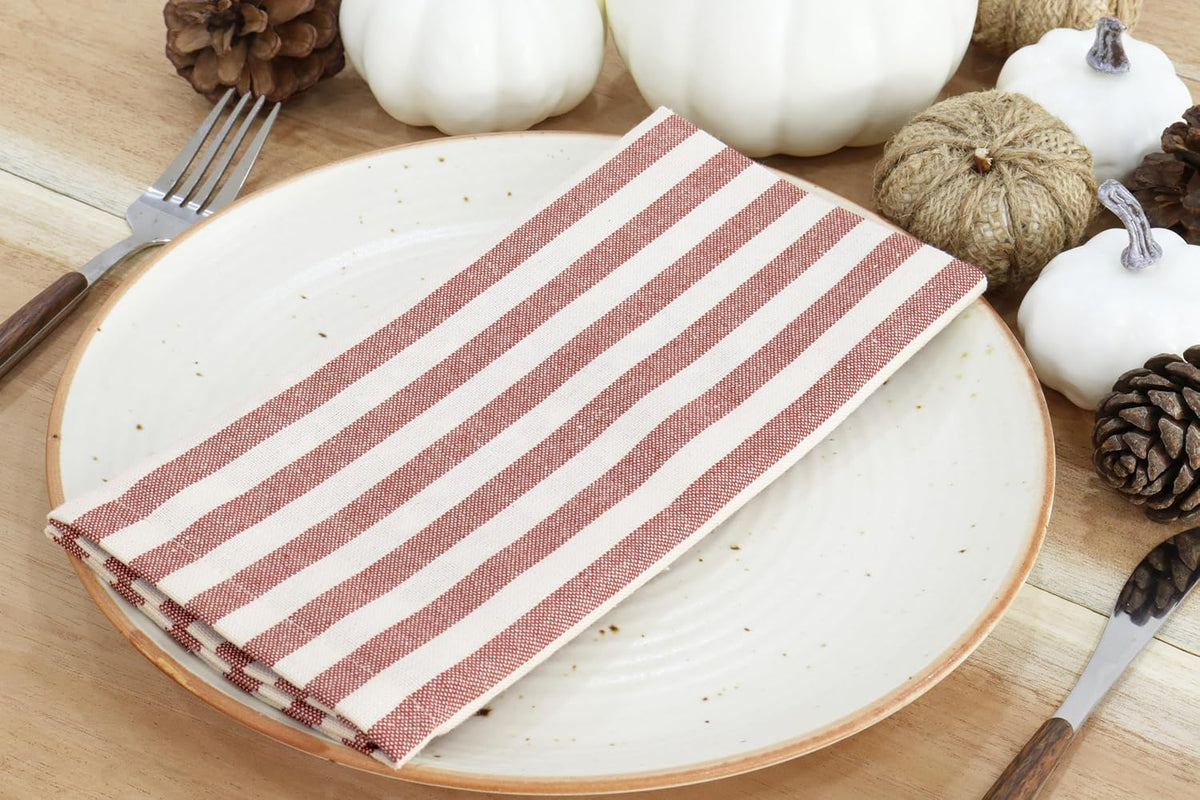 Plain Striped Cloth Napkins - Set of 12-100% Cotton - 18 x 18 Inch - Spring Easter Summer and Perfect Everyday Use