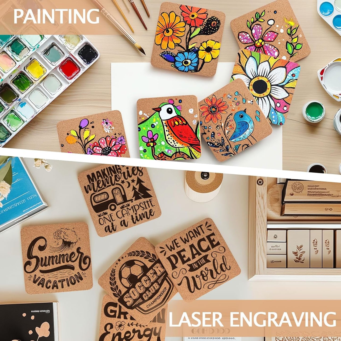 Cork Coasters for Laser Engraving / Square / Set of 160
