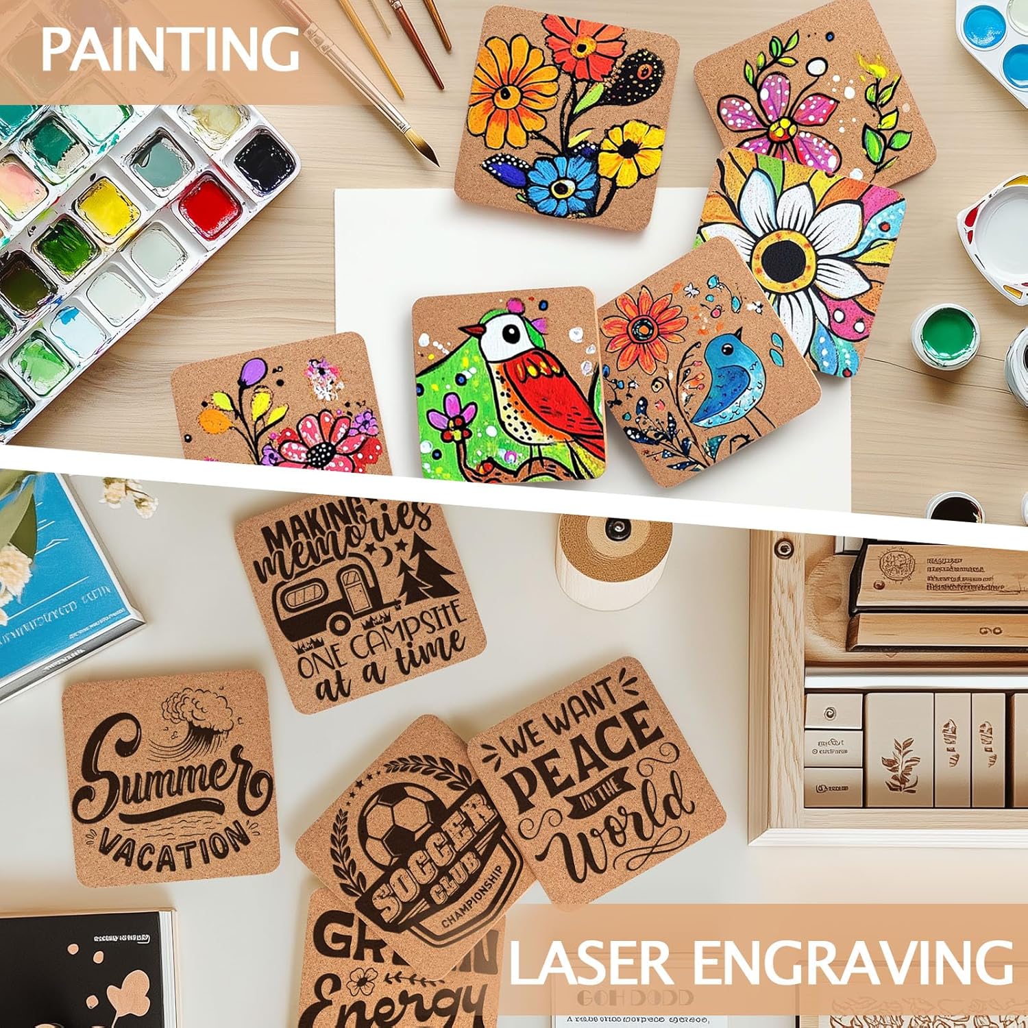 Cork Coasters for Laser Engraving / Square / Set of 160