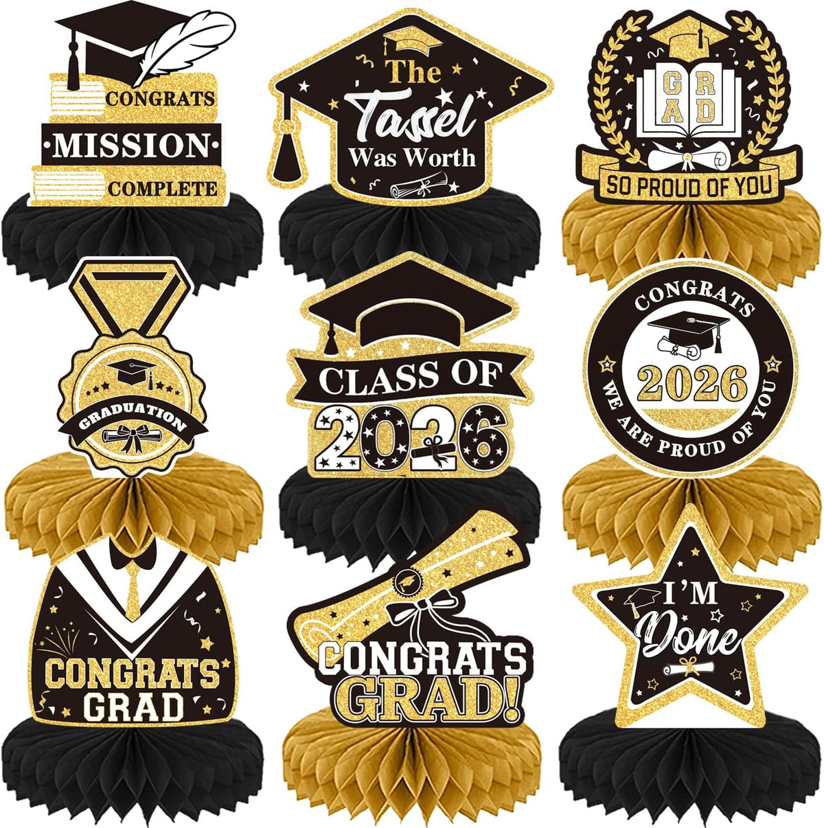 9Pcs Graduation Centerpieces for Tables 2026, Graduation Table Decorations