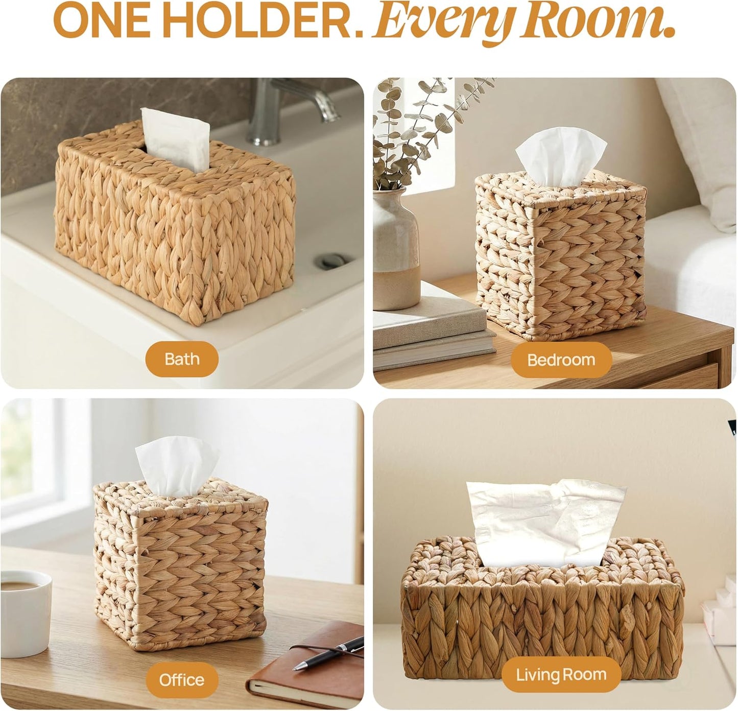 Rattan Woven Tissue Box Holder / Square