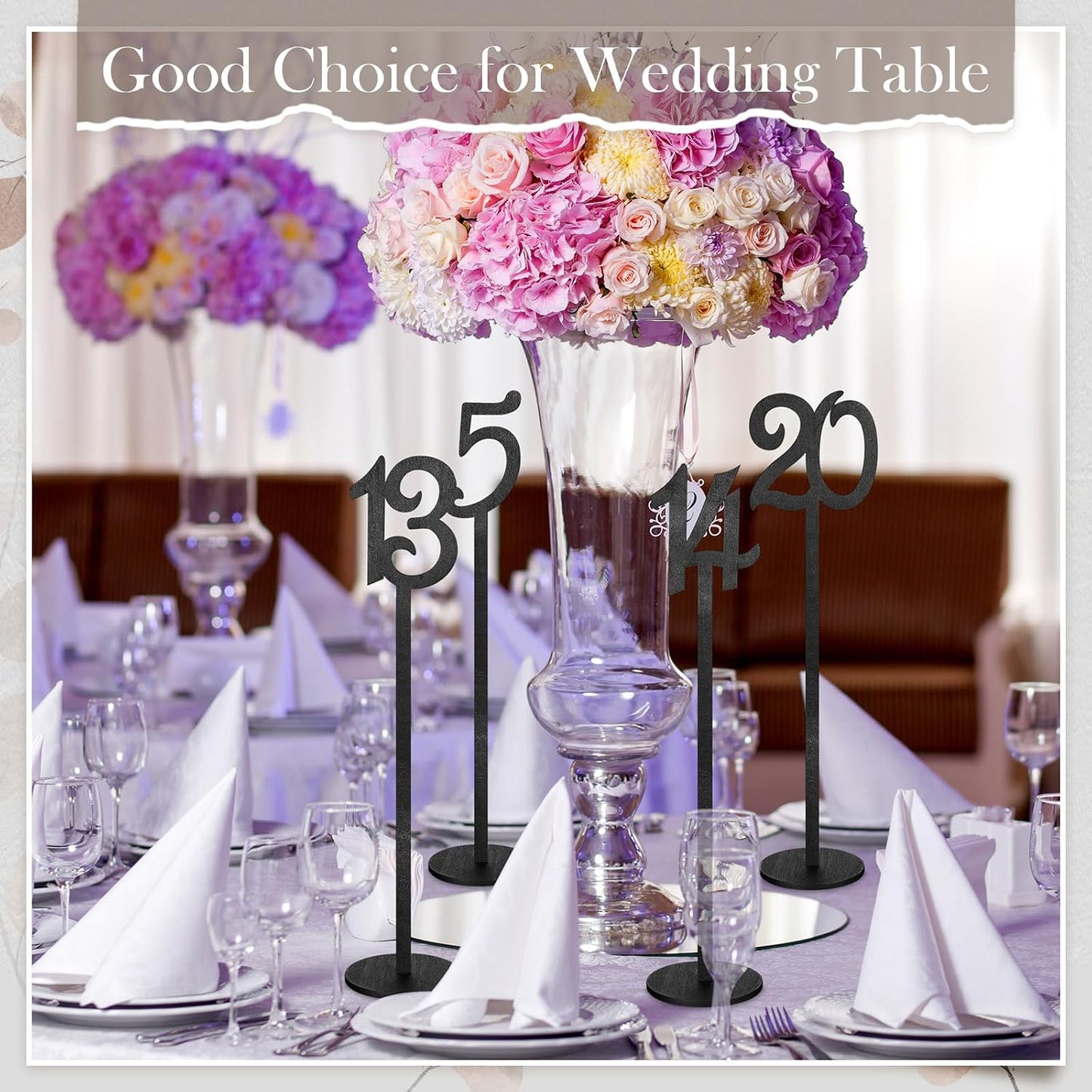 20 Pcs Table Numbers for Wedding with Holder, 1-20,Black | Wooden Seat Numbers with Round Base Stands, Ideal for