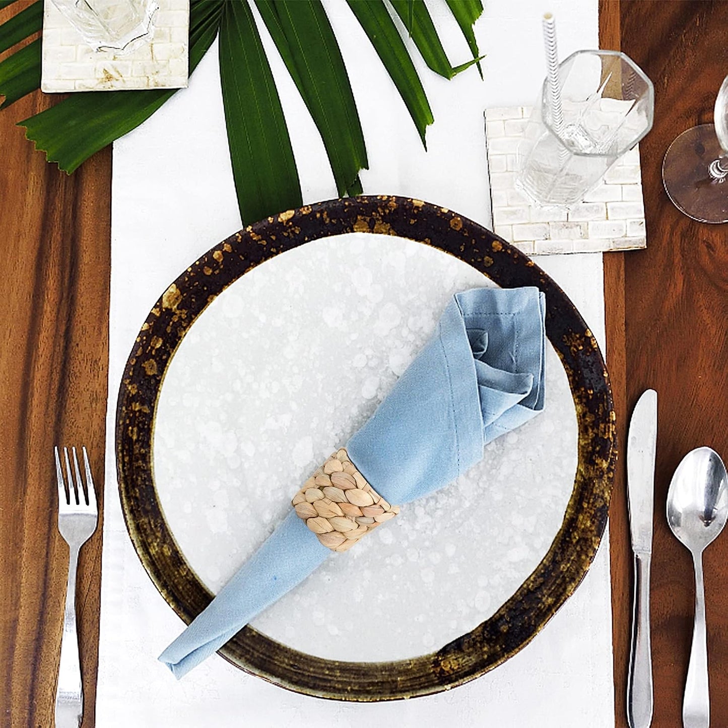 Rustic Handmade Woven Napkins Ring / Water Hyacinth / Set of 8