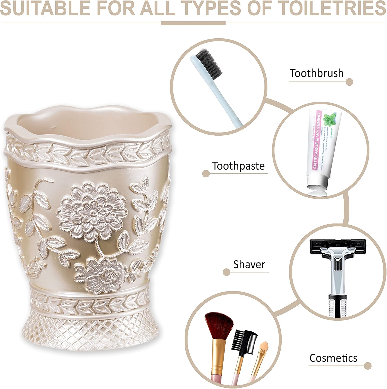 Zahari Home 4pc Rose Vine Bathroom Accessories Sets Lotion Pump, Tumbler, Tooth Brush Holder and Soap Dish Unique