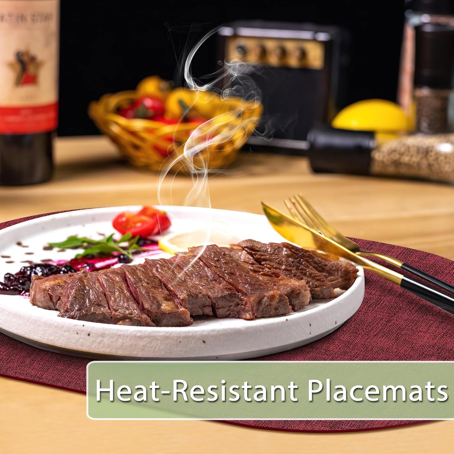 Placemats for Dining Table Set of 8 Non-Slip, Heat Resistant Oval Leather Placemat Double Layer, Waterproof Table Mats
