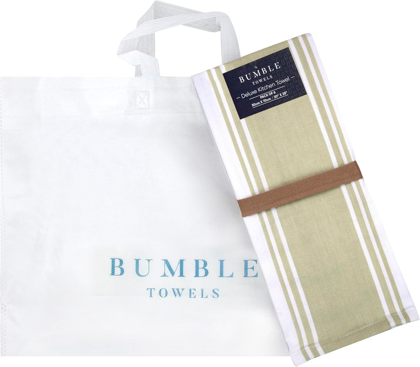 Premium Kitchen Towels 6 Pack 100% Cotton 20"x28" Dish Towels - Sage Wide | Large Flat & Terry Kitchen Linen Set with
