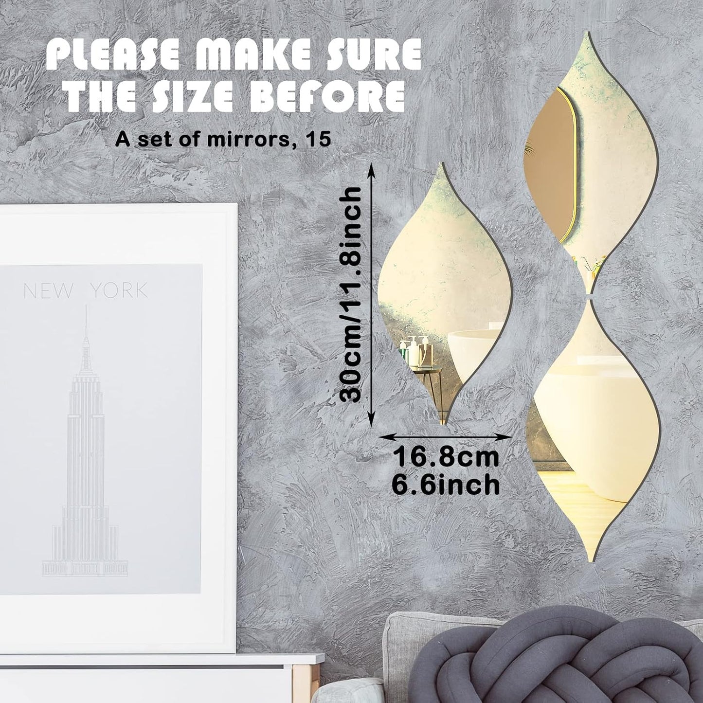 Teardop Mirror Stickers Wall Decor Decals Wavy Acrylic Mirror / Gold / Teardrop / Set of 15