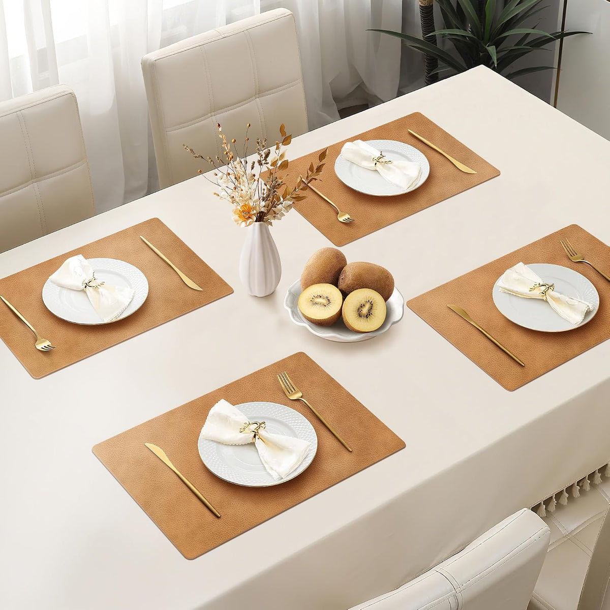 Roxifina Faux Leather Placemats Set of 8 - Vinyl Placemats Wipeable Waterproof Oil-Proof PU Place Mats Heat Resistant