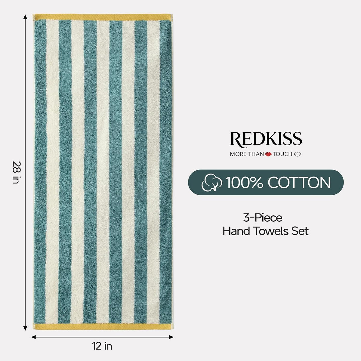 REDKISS Striped Hand Towels for Bathroom, Kitchen Decor, Guest Use, Ultra Soft and Highly Absorbent for Kids Adults