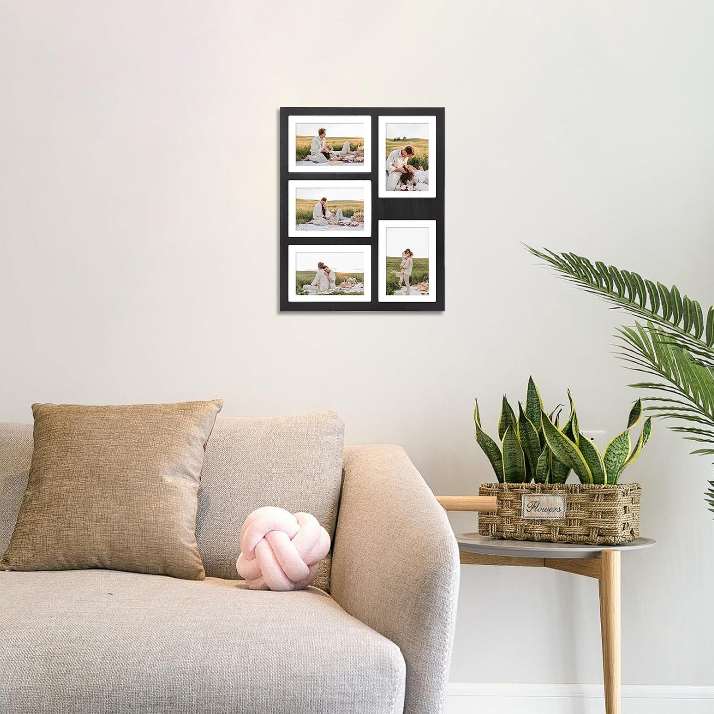 YESKAY 4x6 or 5x7 Picture Frames, Black Rustic Wooden Frame with Real Glass, Displays Pictures Five 4x6 with Mat or