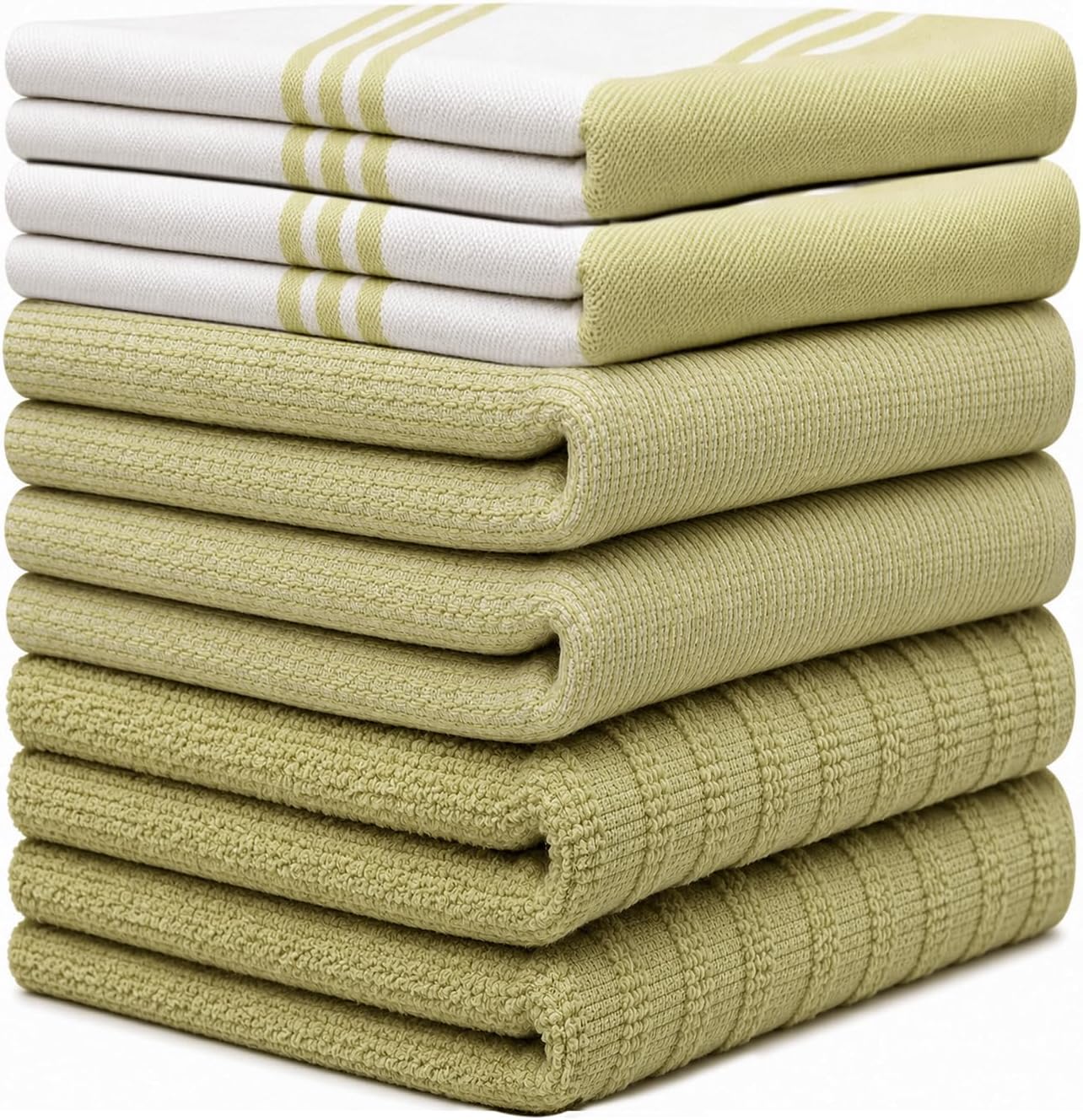 Premium Kitchen Towels 6 Pack 100% Cotton 20"x28" Dish Towels - Sage Wide | Large Flat & Terry Kitchen Linen Set with
