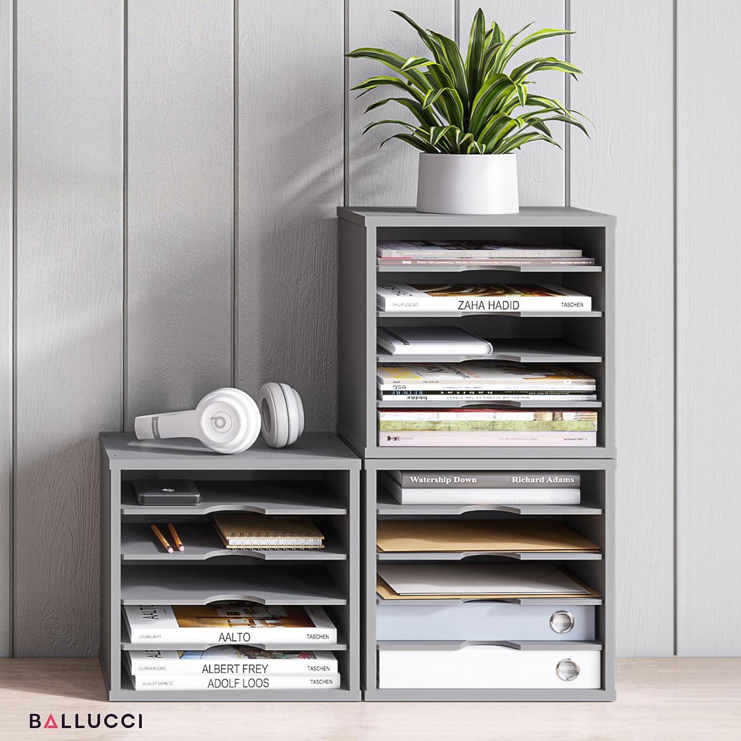 Ballucci 5-Tier File Organizer for Desk, Wooden Mail Sorter, Office Desk Organization, Paper Storage Organizers, Folder