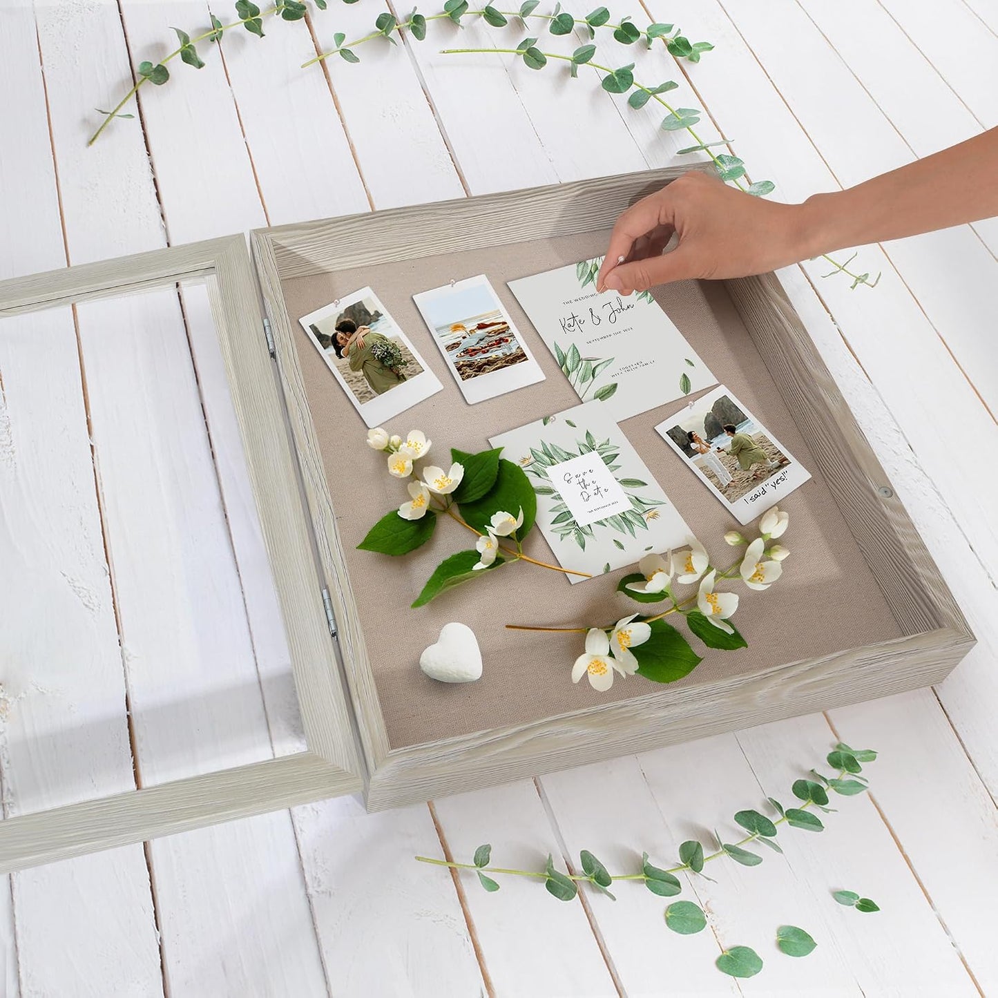Americanflat 11x14 Shadow Box Frame - Engineered Wood - Grey Wood | Shatter-resistant glass, 1.4 inch interior depth