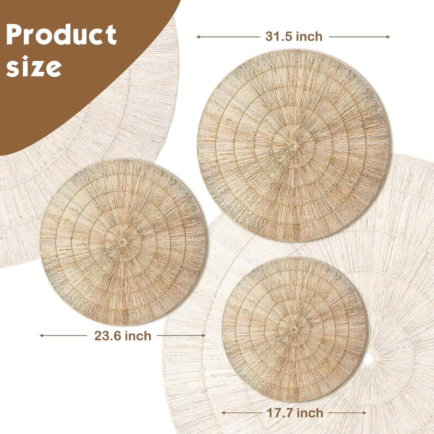 Wicker Wall Decor Oversized Jute Wall Hanging Basket Diameter " 24" 18" Round / 32 Inch / Set of 3