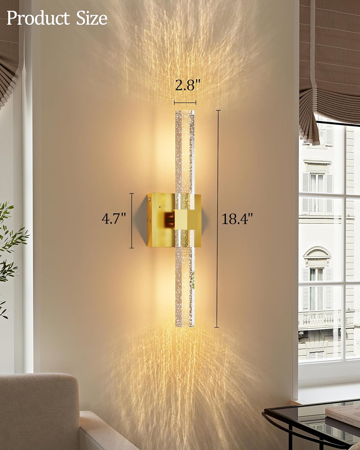 Battery Operated Wall Sconces Set of Two with Remote, Gold, 18.4 Inch | Easy Install LED Dimmable 3CCT Cordless