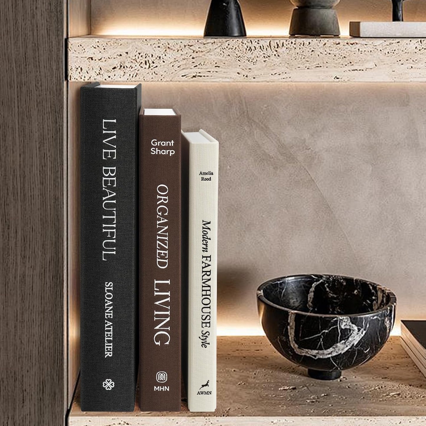 Linen Decorative Books / Black/coffee/beige / 8.5 x 11 / Set of 3