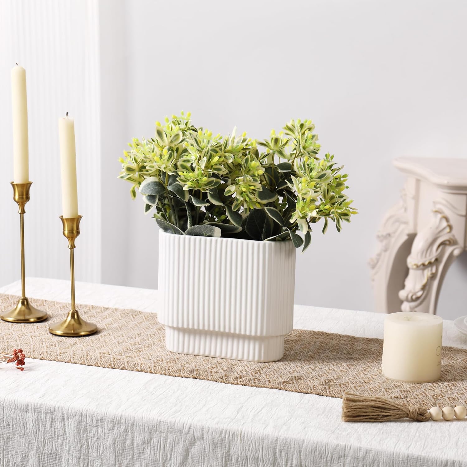 Ceramic Flower Vase / White / Medium Rectangle