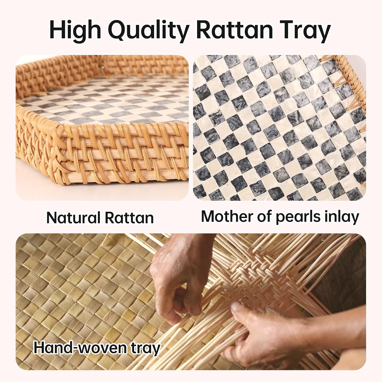 Hexagon Rattan Tray / Black Checker