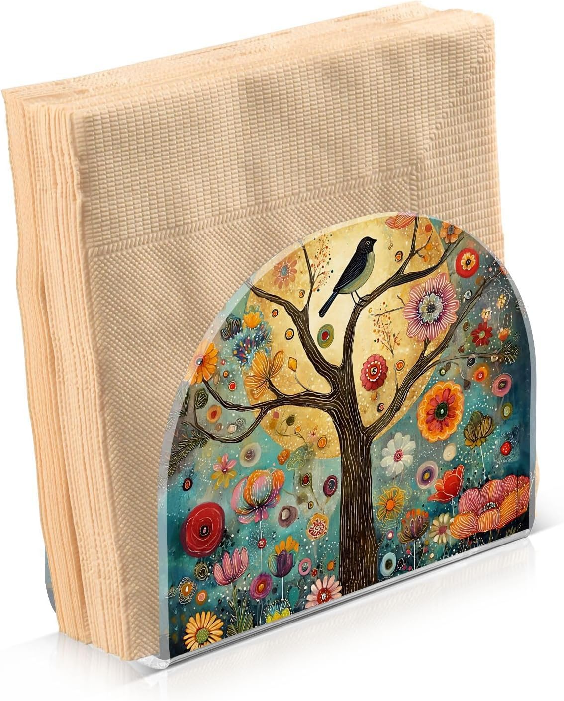 Napkin Holder Acrylic Tissue Dispenser Non-Slip Holds 50-60 Napkins Freestanding / Tree of Life