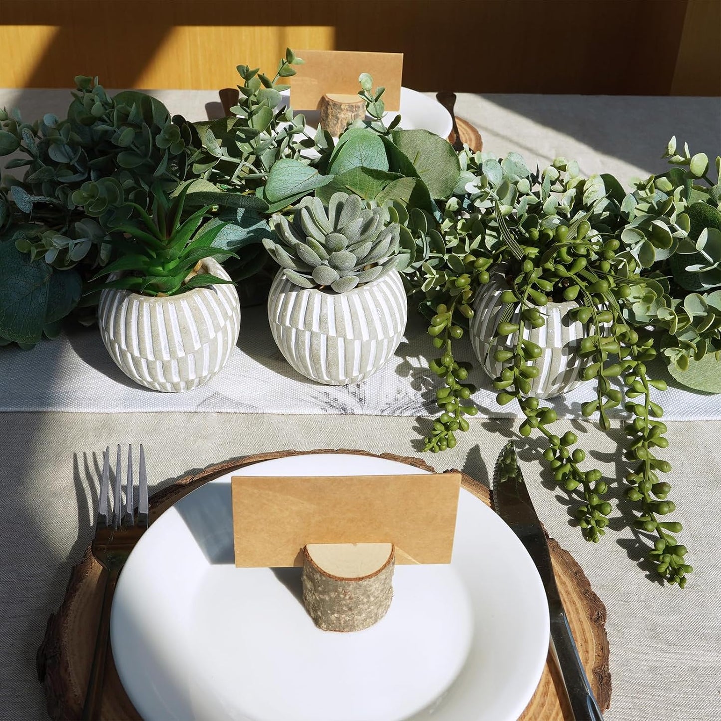 Artificial Succulent Plants in Geometric Concrete Pots Fake Aloe Echeveria String / Gray / Set of 3