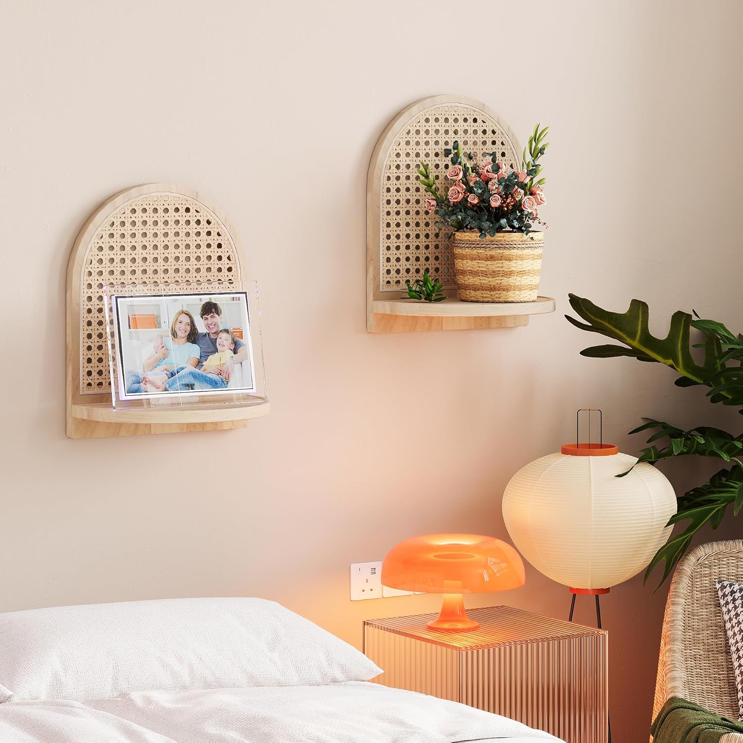 Boho Wall Decor Small Floating Shelf for Plant / Natural / 9.25*5.41*11.61 Inch / Set of 2