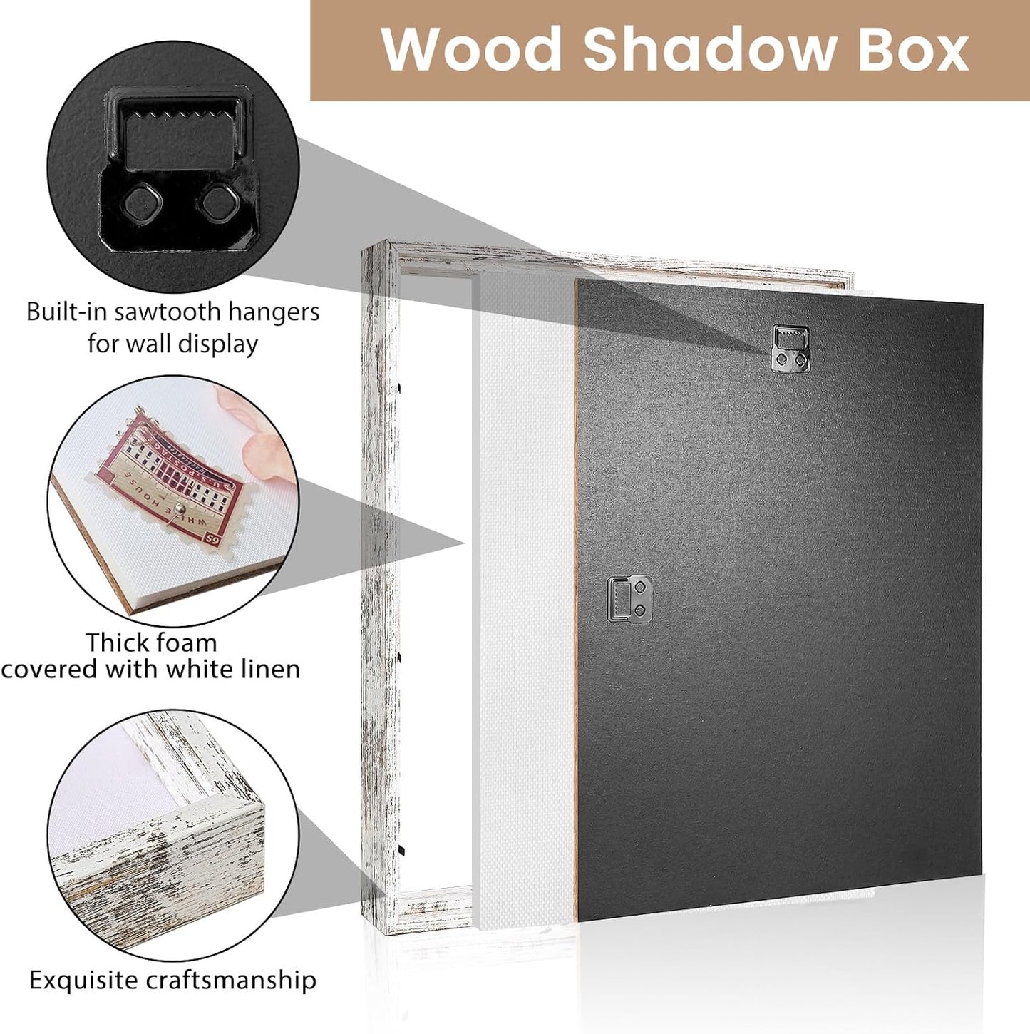 Califortree 12x16 Large Shadow Box Frame with Soft Linen Back - Metal Push Pins Included, Memory Shadow Box Display