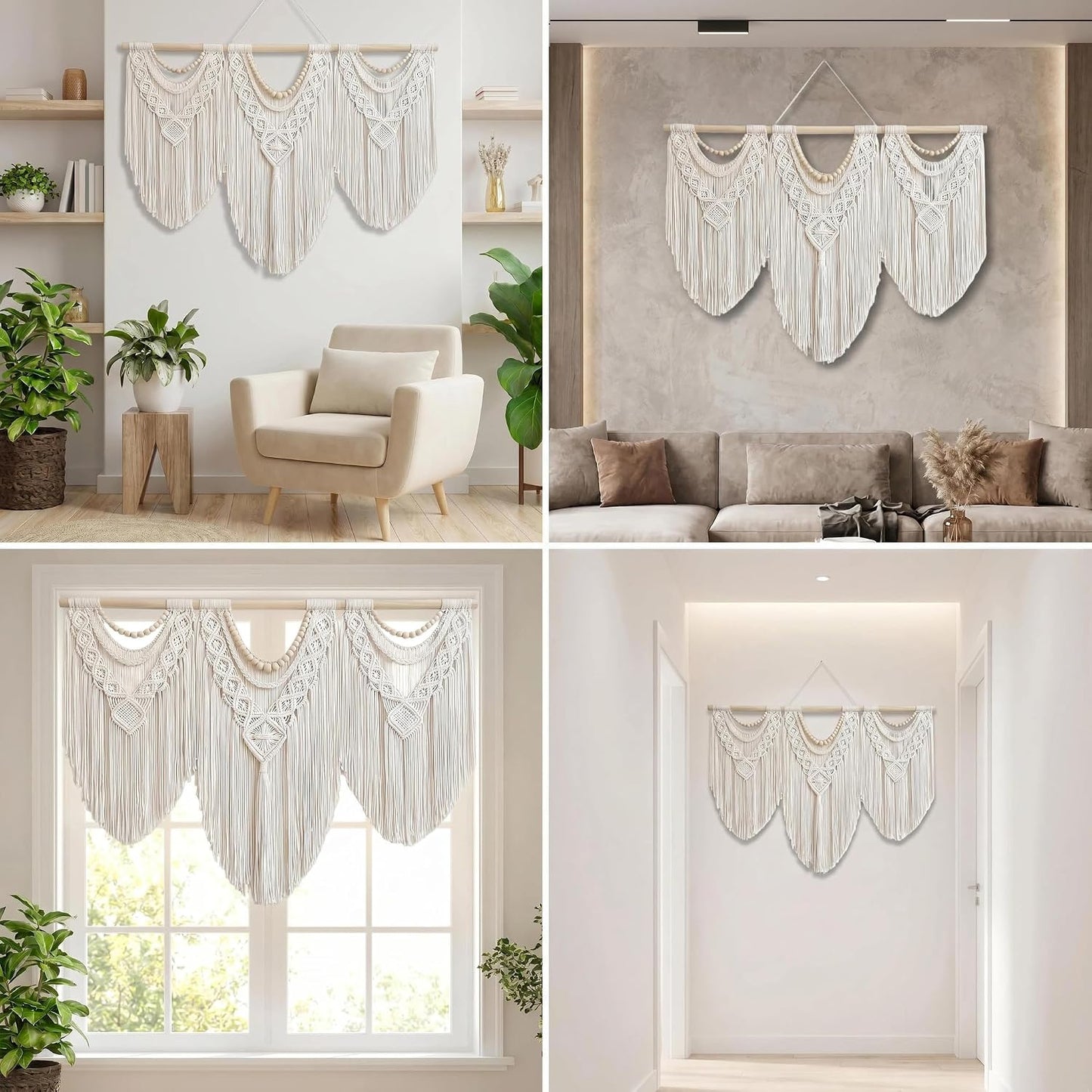 Large Macrame Wall Hanging / Beige-a / 43 x 32