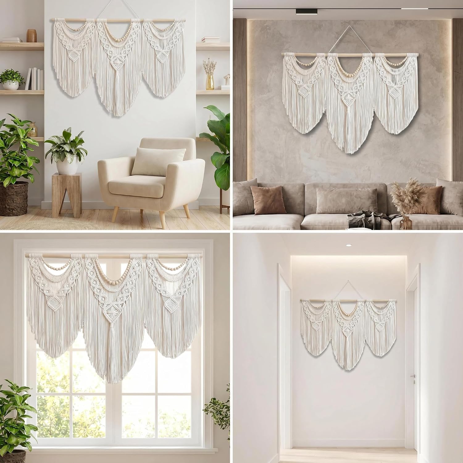 Large Macrame Wall Hanging / Beige-a / 43 x 32