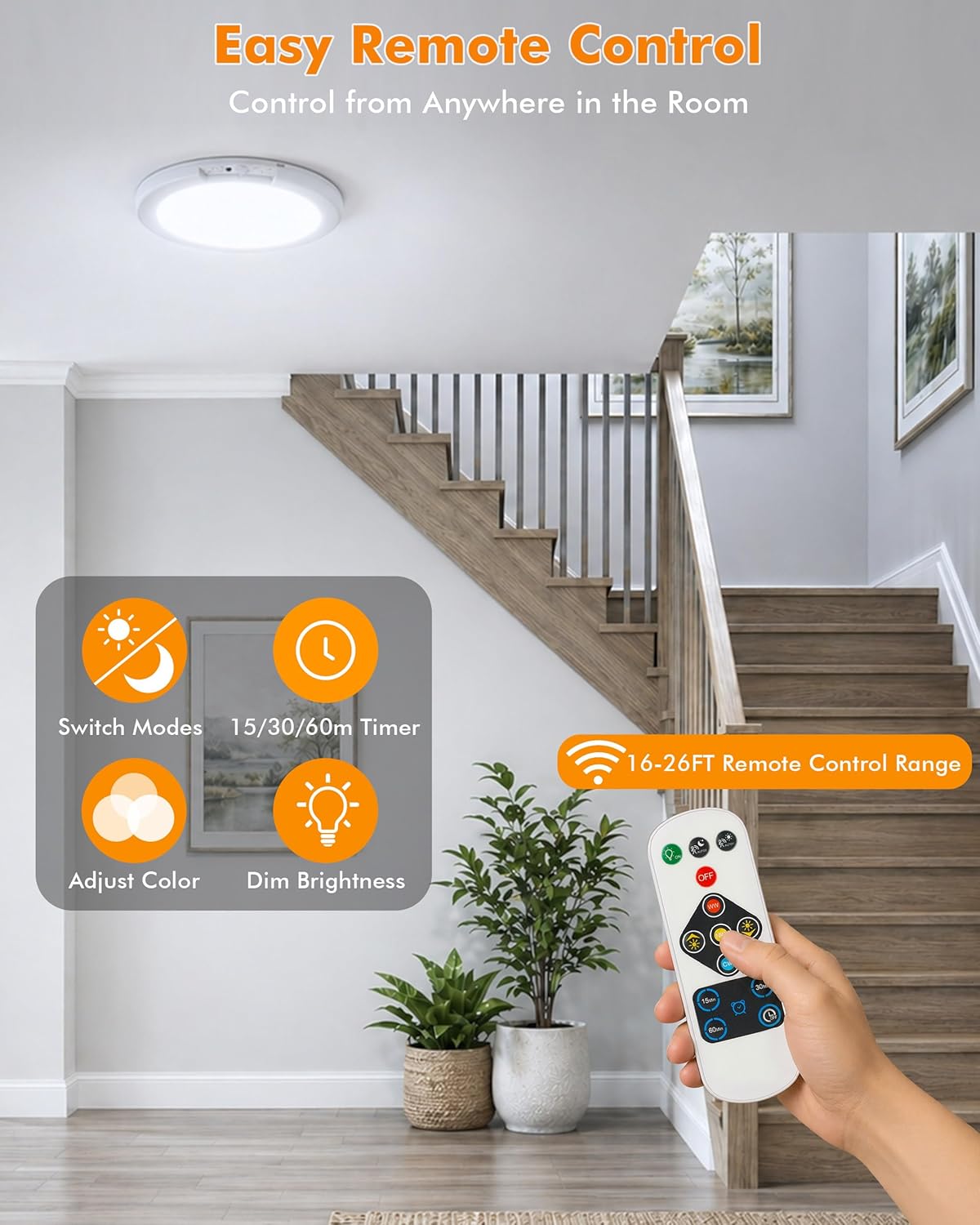 Rechargeable Ceiling Light 2 Pack, Magnetic Motion Sensor with Remote | Wireless Dimmable Battery Operated LED Ceiling
